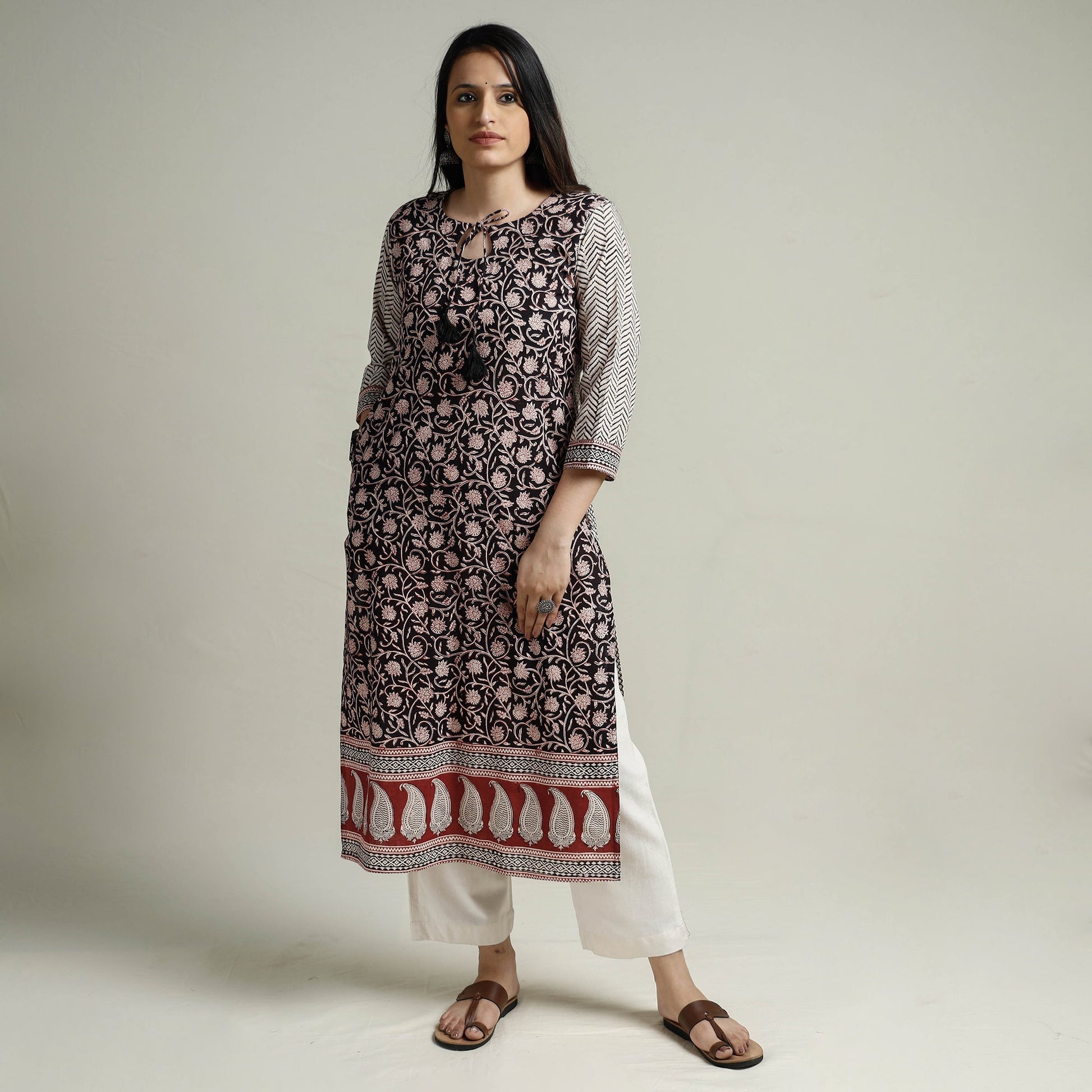 Black - Block Print Cotton Straight Bagh Kurta