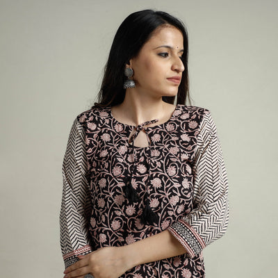 Black - Block Print Cotton Straight Bagh Kurta
