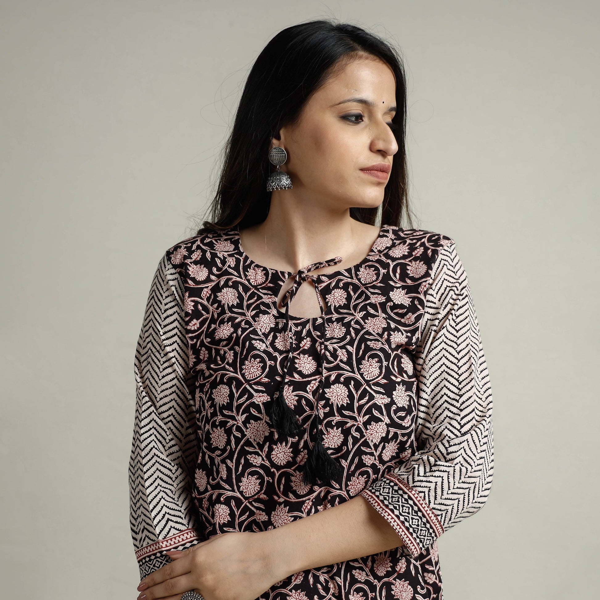 Black - Block Print Cotton Straight Bagh Kurta