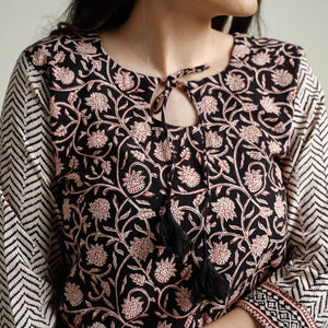 Black - Block Print Cotton Straight Bagh Kurta