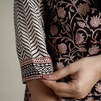 Black - Block Print Cotton Straight Bagh Kurta