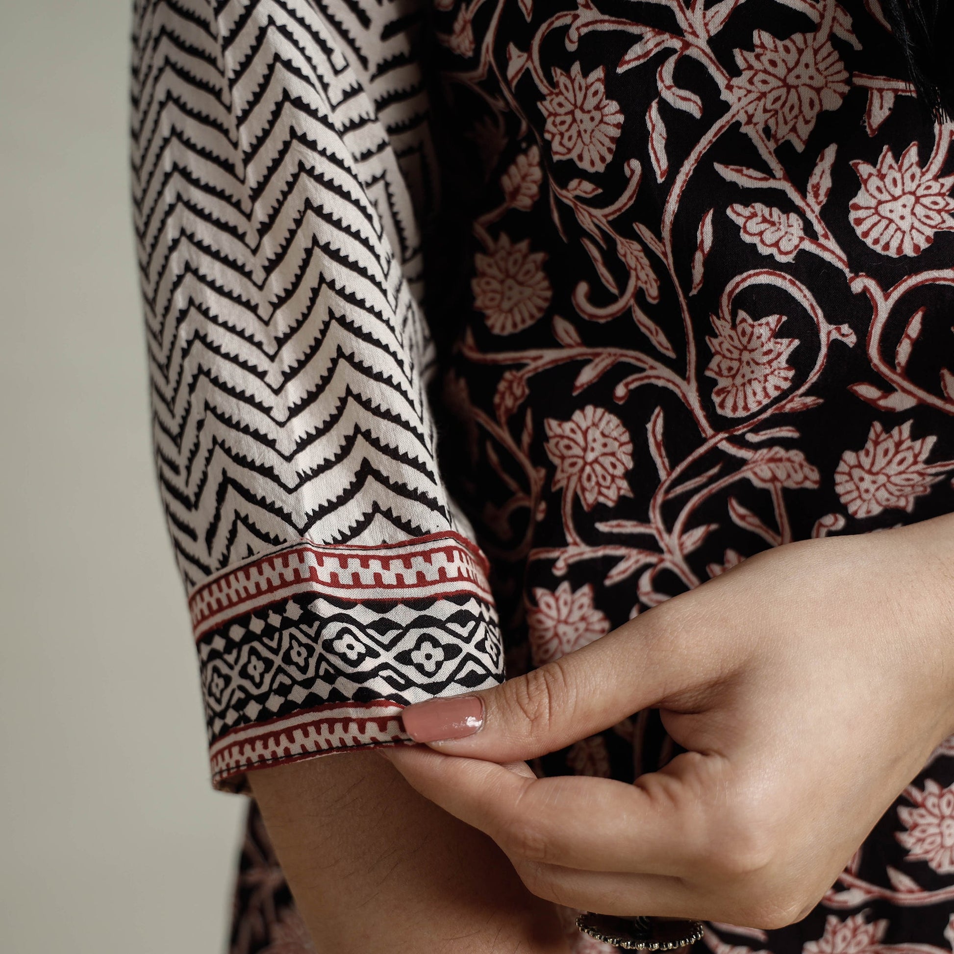 Black - Block Print Cotton Straight Bagh Kurta