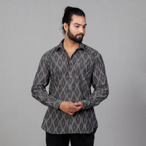 Black - Pochampally Ikat Cotton Men Full Sleeve Shirt