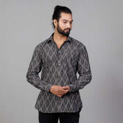 Black - Pochampally Ikat Cotton Men Full Sleeve Shirt