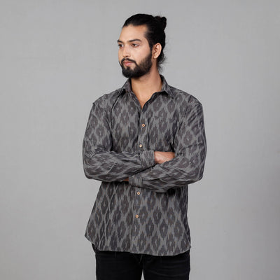 Black - Pochampally Ikat Cotton Men Full Sleeve Shirt