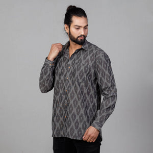 Black - Pochampally Ikat Cotton Men Full Sleeve Shirt