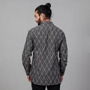 Black - Pochampally Ikat Cotton Men Full Sleeve Shirt