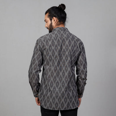 Black - Pochampally Ikat Cotton Men Full Sleeve Shirt