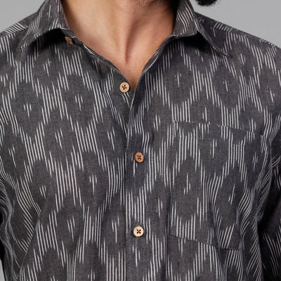 Black - Pochampally Ikat Cotton Men Full Sleeve Shirt