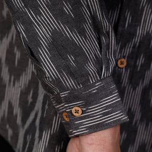 Black - Pochampally Ikat Cotton Men Full Sleeve Shirt