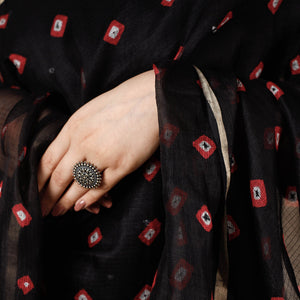 Black - Bandhani Tie-Dye Kota Doria Silk Dupatta with Tassels