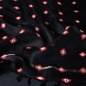 Black - Bandhani Tie-Dye Kota Doria Silk Dupatta with Tassels