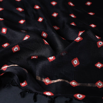 Black - Bandhani Tie-Dye Kota Doria Silk Dupatta with Tassels
