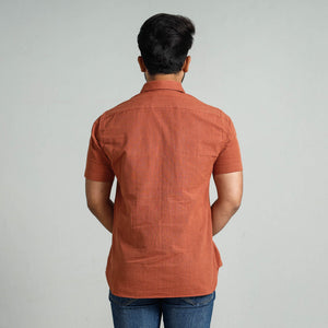 Brown - Plain Handloom Cotton Men Half Sleeve Shirt