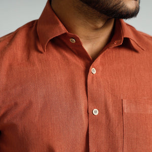 Brown - Plain Handloom Cotton Men Half Sleeve Shirt