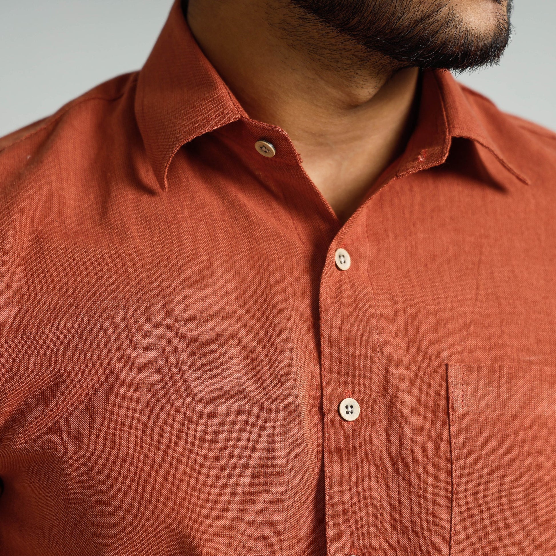Brown - Plain Handloom Cotton Men Half Sleeve Shirt