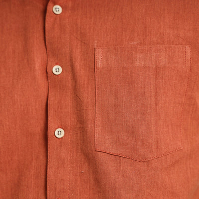 Brown - Plain Handloom Cotton Men Half Sleeve Shirt