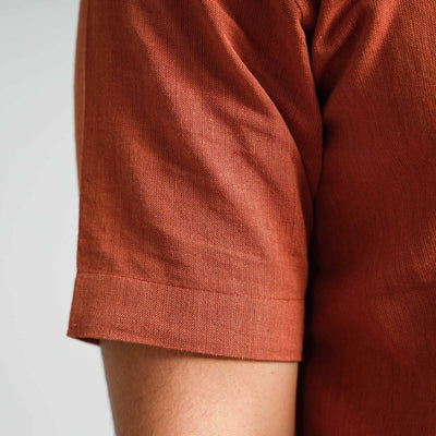 Brown - Plain Handloom Cotton Men Half Sleeve Shirt