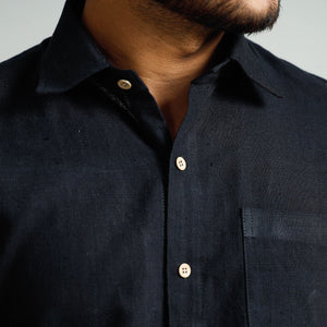 Black - Plain Handloom Cotton Men Half Sleeve Shirt