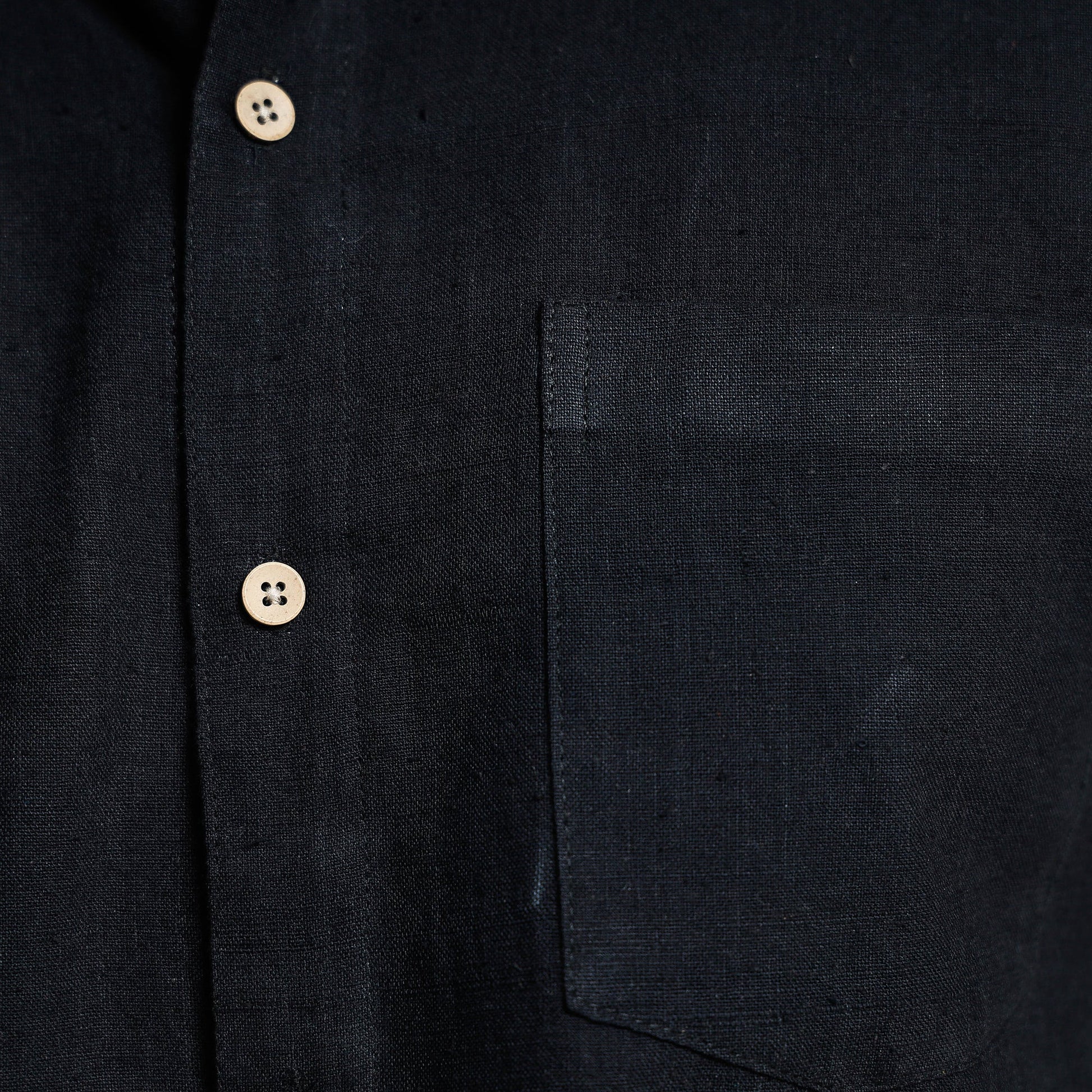 Black - Plain Handloom Cotton Men Half Sleeve Shirt