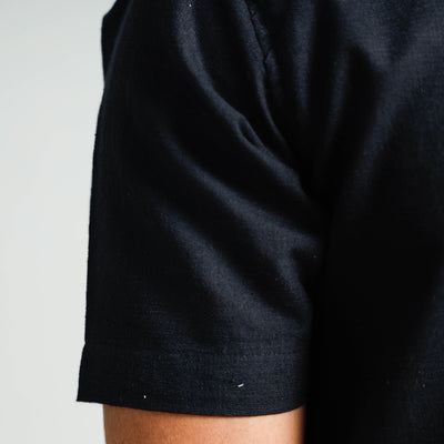 Black - Plain Handloom Cotton Men Half Sleeve Shirt