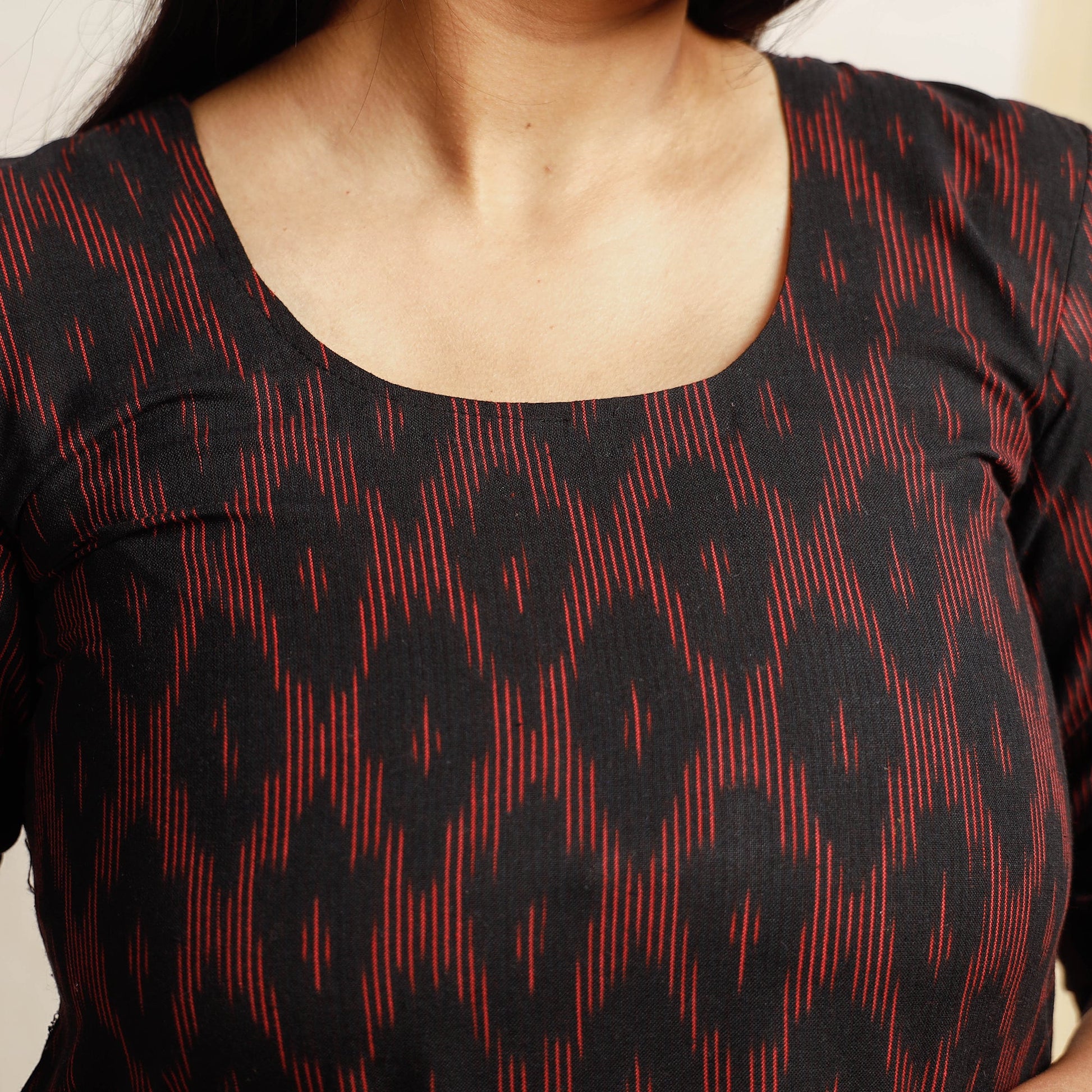 Black  - Pochampally Ikat Weave Cotton Long Straight kurta