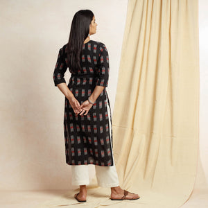 Black Pochampally Ikat Weave Cotton Long Kurta