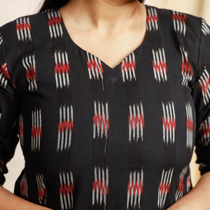 Black Pochampally Ikat Weave Cotton Long Kurta
