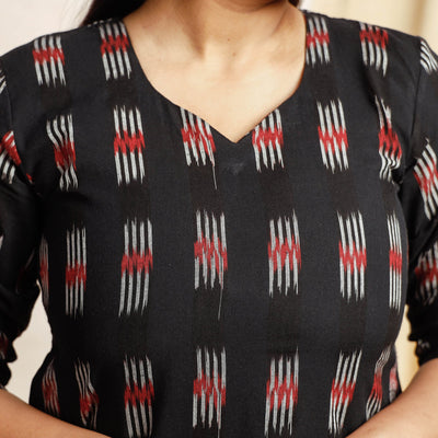 Black Pochampally Ikat Weave Cotton Long Kurta