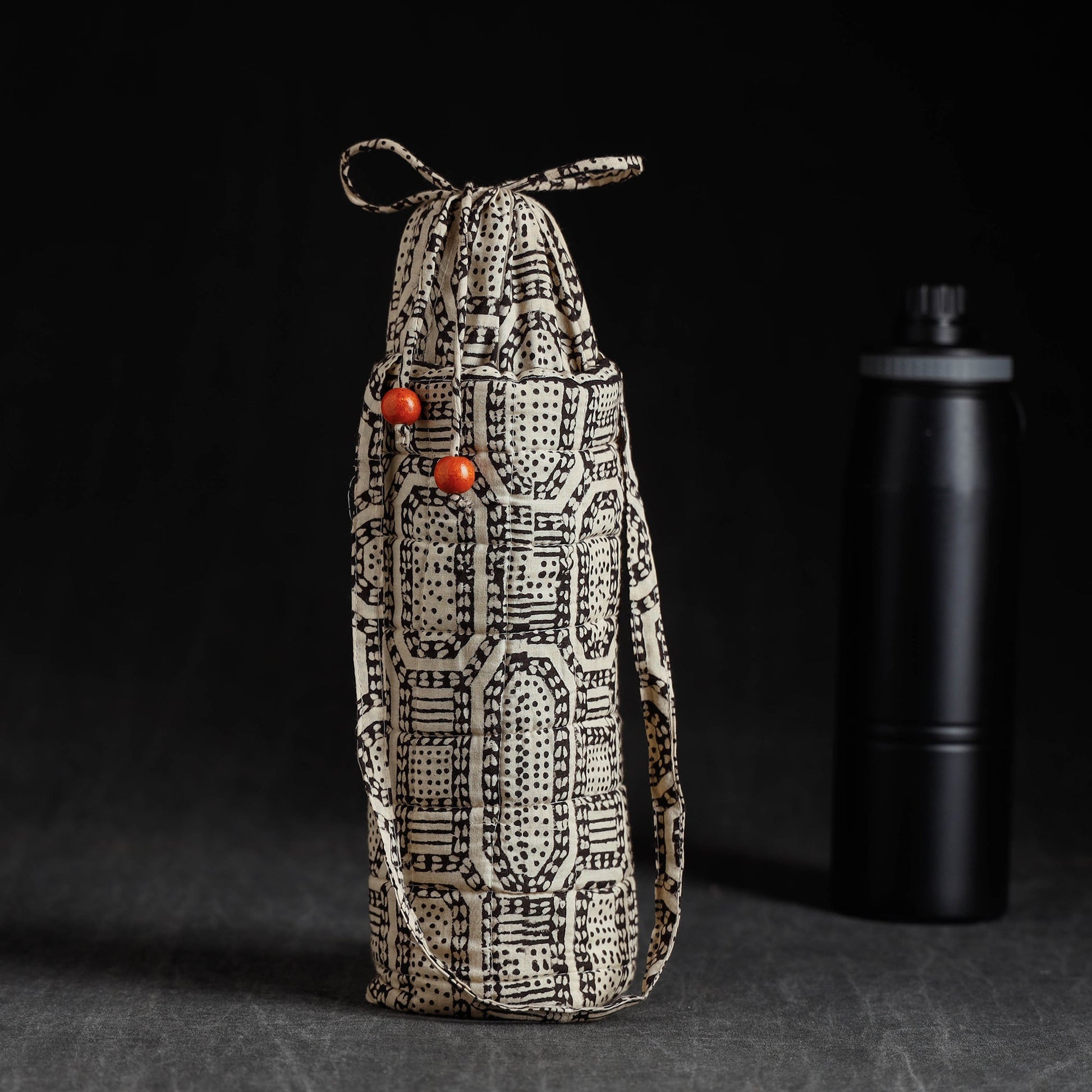 Beige - Block Printed Cotton 1L Water Bottle Cover