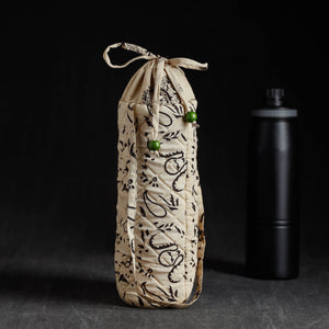 Beige - Block Printed Cotton 1L Water Bottle Cover