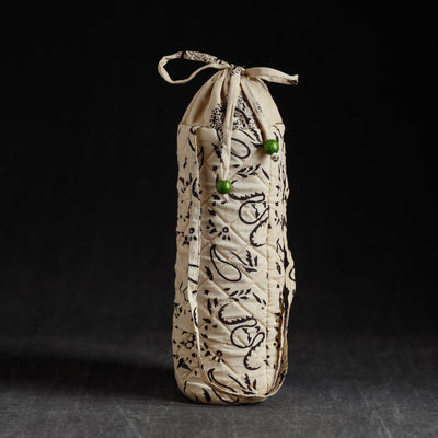 Beige - Block Printed Cotton 1L Water Bottle Cover