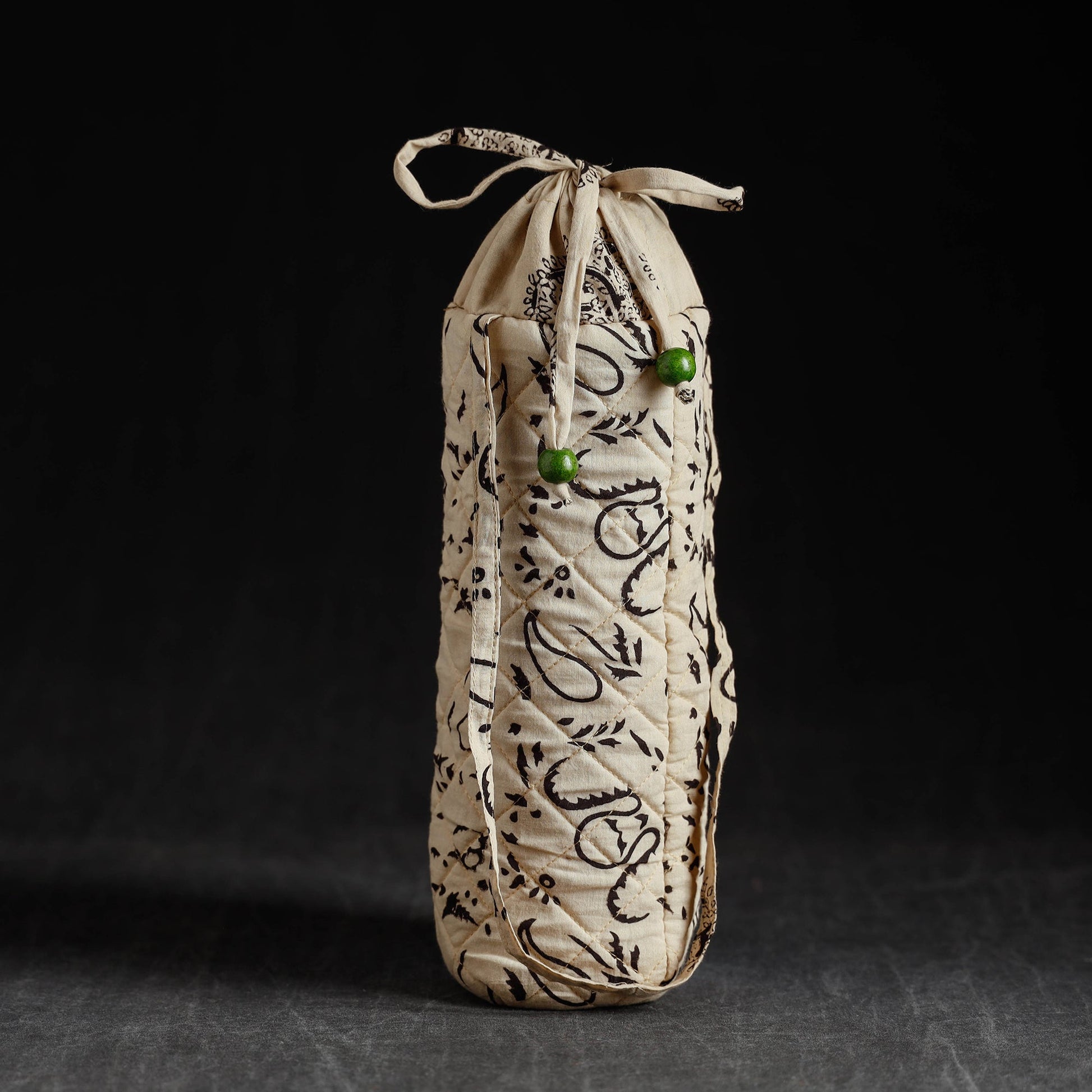 Beige - Block Printed Cotton 1L Water Bottle Cover