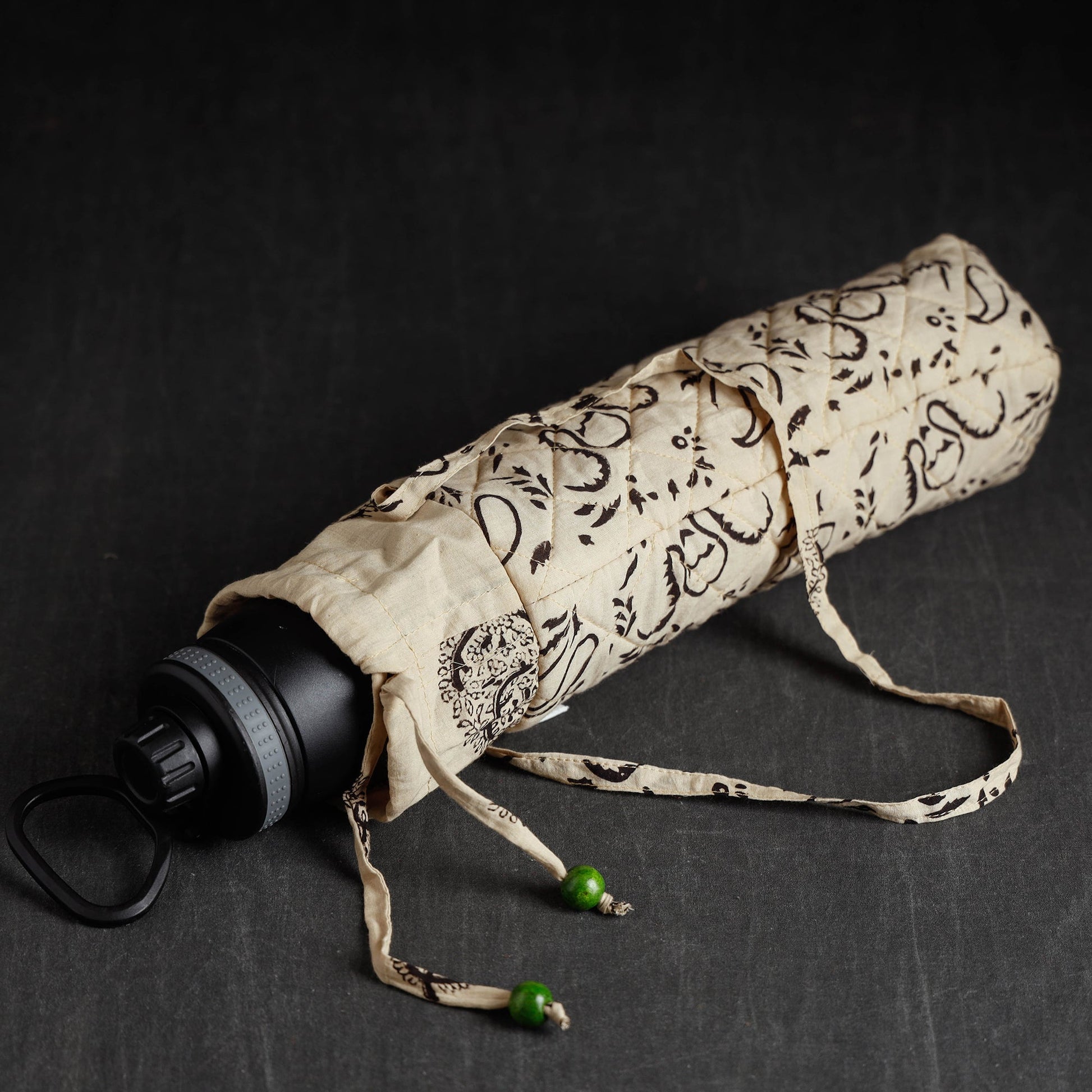 Beige - Block Printed Cotton 1L Water Bottle Cover