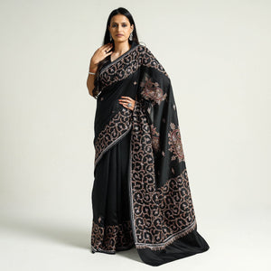 Black - Kashidakari Hand Embroidery Chanderi Silk Saree with Zari Border