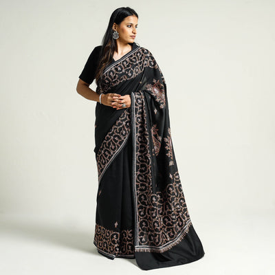 Black - Kashidakari Hand Embroidery Chanderi Silk Saree with Zari Border