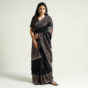 Black - Kashidakari Hand Embroidery Chanderi Silk Saree with Zari Border