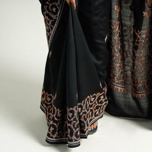 Black - Kashidakari Hand Embroidery Chanderi Silk Saree with Zari Border