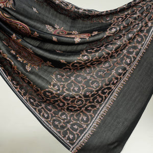 Black - Kashidakari Hand Embroidery Chanderi Silk Saree with Zari Border