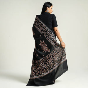 Black - Kashidakari Hand Embroidery Chanderi Silk Saree with Zari Border