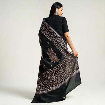 Black - Kashidakari Hand Embroidery Chanderi Silk Saree with Zari Border