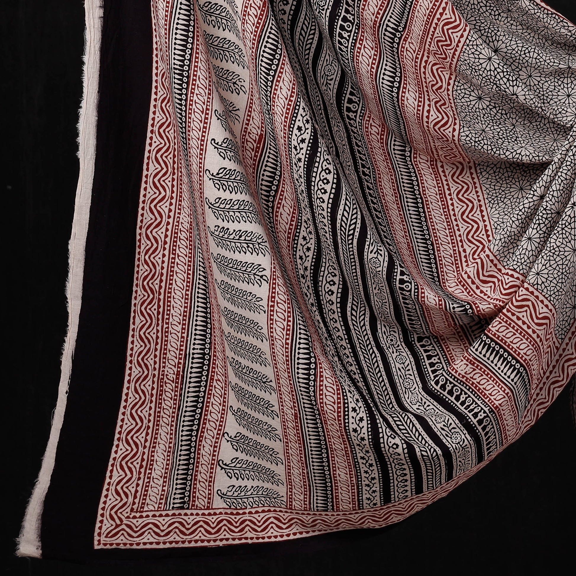 Black - 3pc Natural Dyed Cotton Bagh Print Suit Material Set 09
