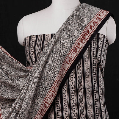 Black - 3pc Natural Dyed Cotton Bagh Print Suit Material Set 09