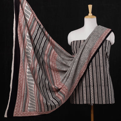 Black - 3pc Natural Dyed Cotton Bagh Print Suit Material Set 09