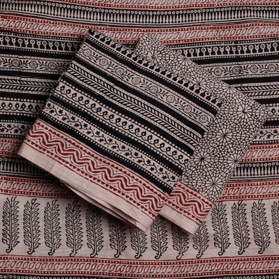 Black - 3pc Natural Dyed Cotton Bagh Print Suit Material Set 09