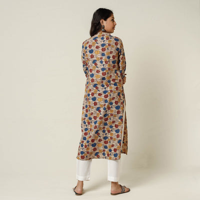 Beige - Kalamkari Printed Cotton Long Kurta