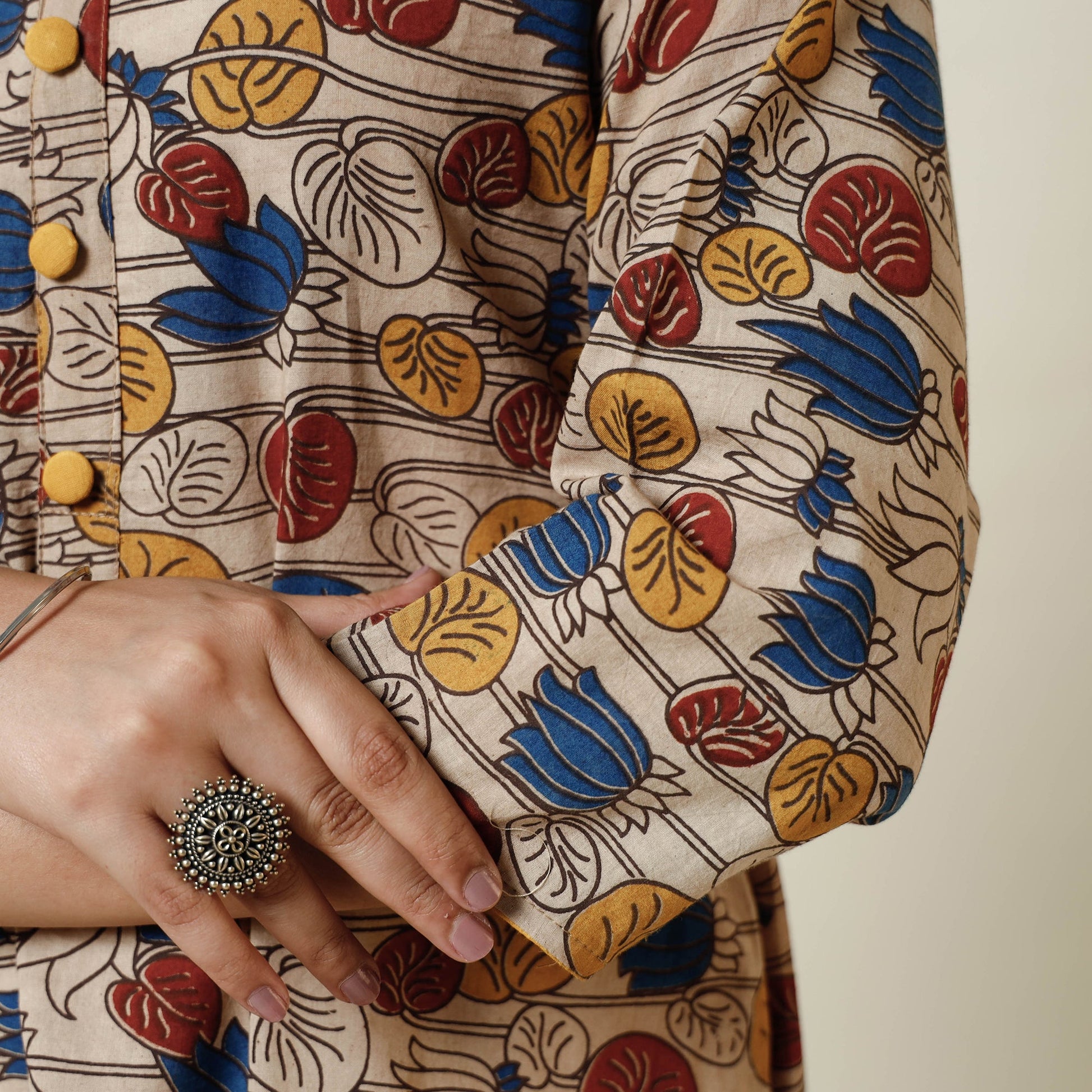 Beige - Kalamkari Printed Cotton Long Kurta