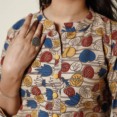 Beige - Kalamkari Printed Cotton Long Kurta