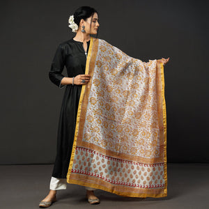 Black Texture Tussar Silk Handloom Kurta with Sanganeri Dupatta