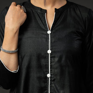 Black Texture Tussar Silk Handloom Kurta with Sanganeri Dupatta